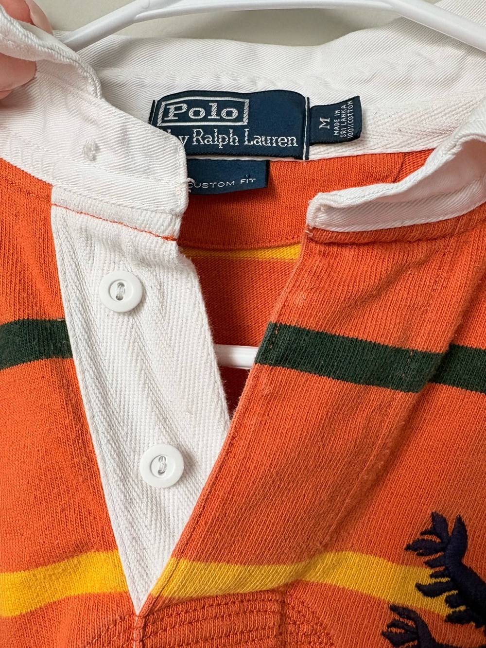 Vintage Polo Ralph Lauren BlackFW07 Lion Crest Rugby Shirt M Orange Stripe Men - Picture 10 of 16